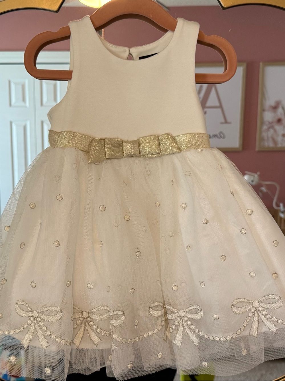 Zunie Ivory and Gold Tulle Party Dress with Bow Accent